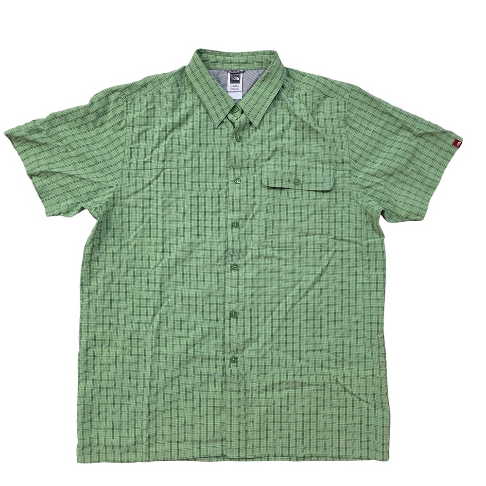 The North Face Mens XL Green Plaid Short Sleeve Button Down Hiking Shirt
